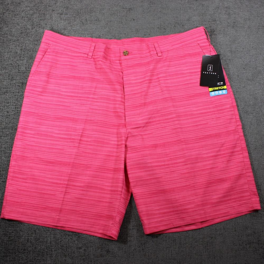 PGA Tour Mens Pink Stretch Golf Shorts Space Dye Textured Performance Size 40
